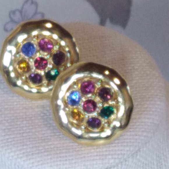 Lovely Vintage Gold toned,Multi Coloured Stone,Clip on Earrings - Picture 4 of 9